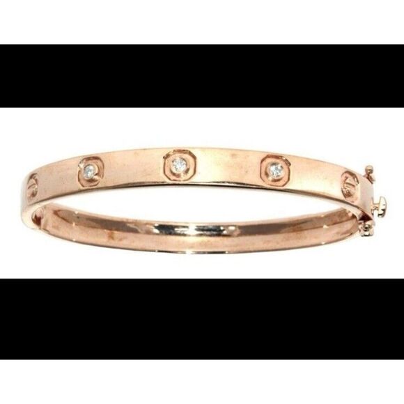 Rose Toned Diamond Eternity Bracelet Sterling Silver 14kt Rose Gold Overlay - Picture 1 of 13